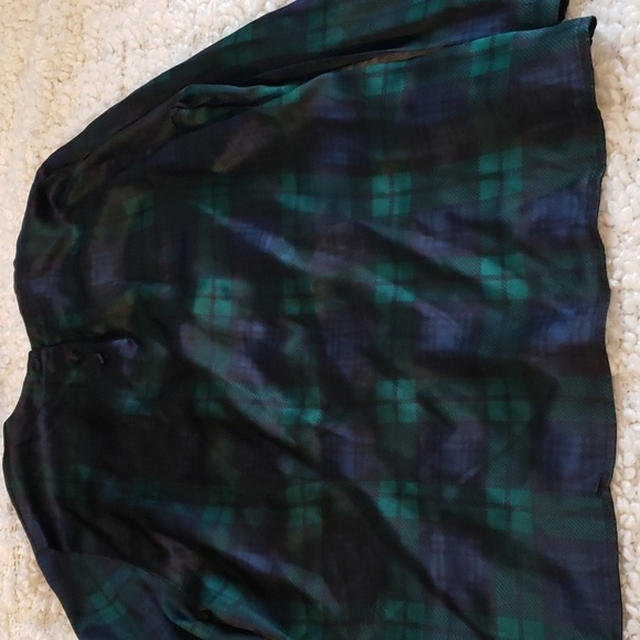 Vintage 90s jones new york 100% silk long sleeve blouse tartan green/navy/black - Picture 7 of 8